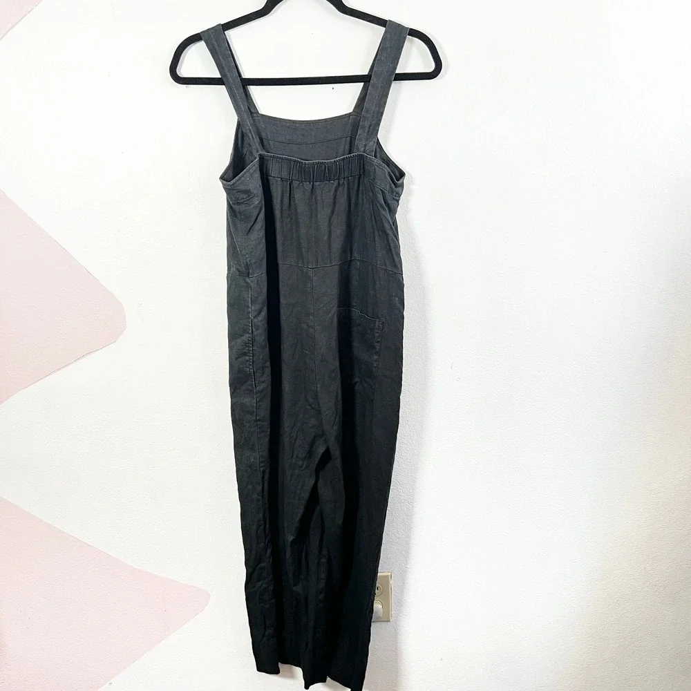 Everlane Linen Jumpsuit Womens 0 Petite Pockets Black Summer Vacation Beach